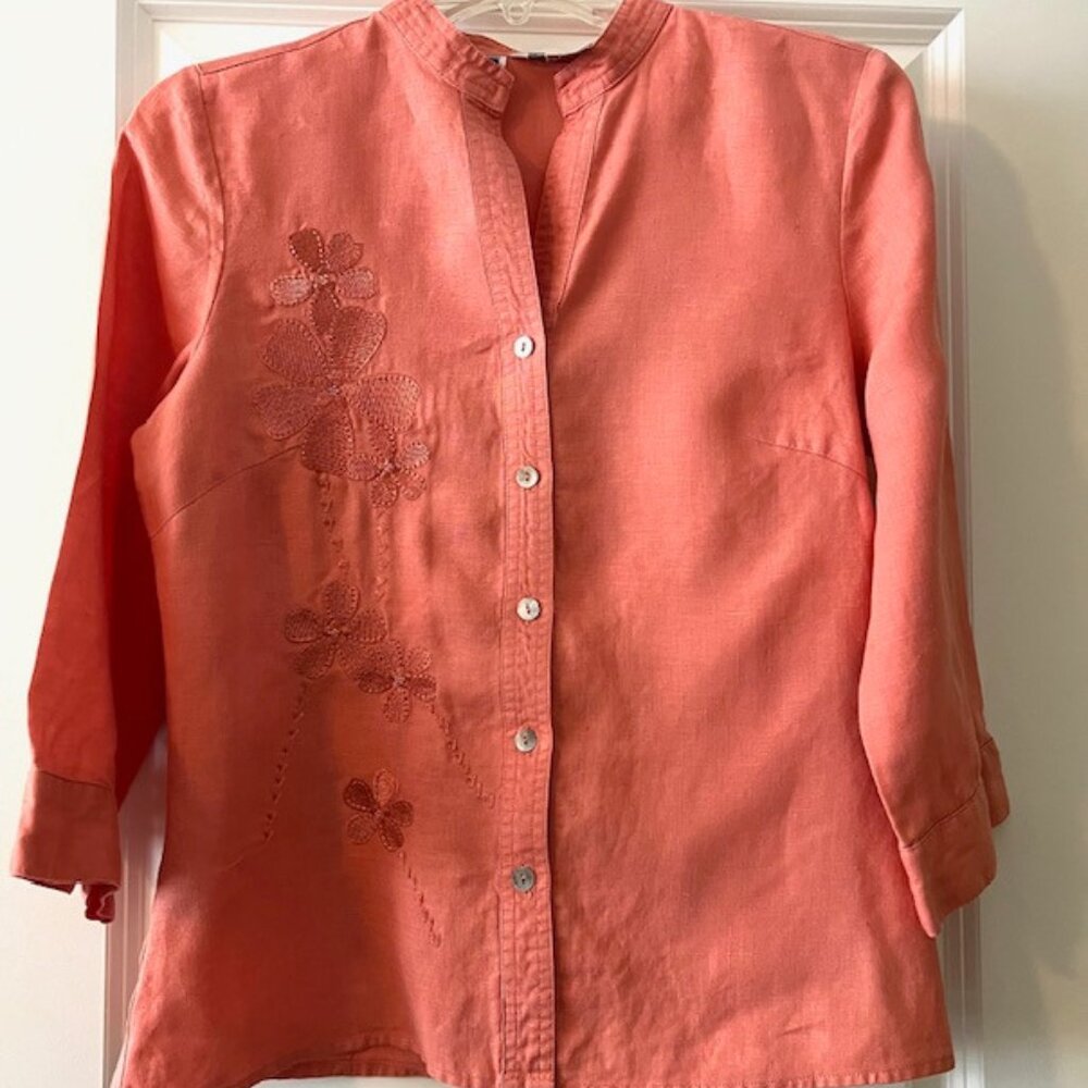 Carole Little Irish Linen Embroidered Blouse. Size S.